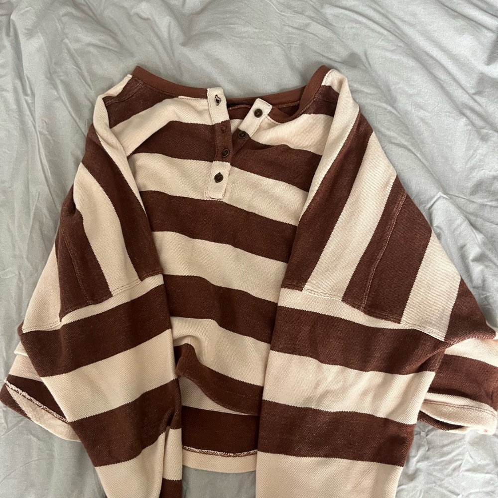 Urban Outfitters Brown and Cream Striped Henley